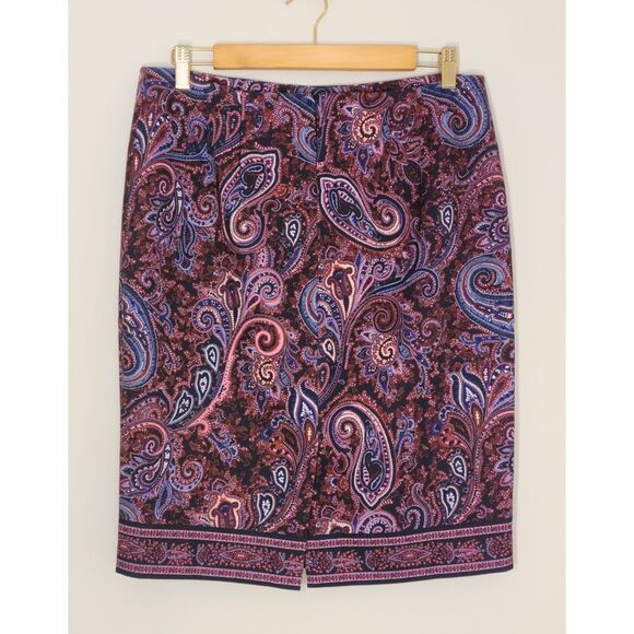 Talbots Womens Paisley Pencil Skirt Purple Blue Above Knee Colorful Size 10 - Picture 4 of 10